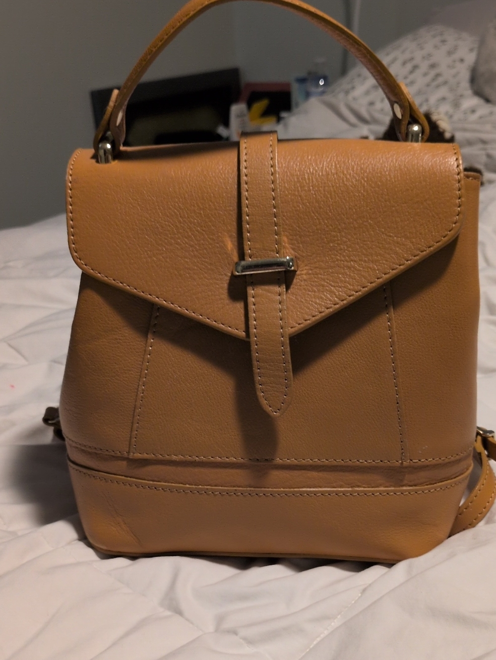 Classic Tan Top-Handle Leather Backpack